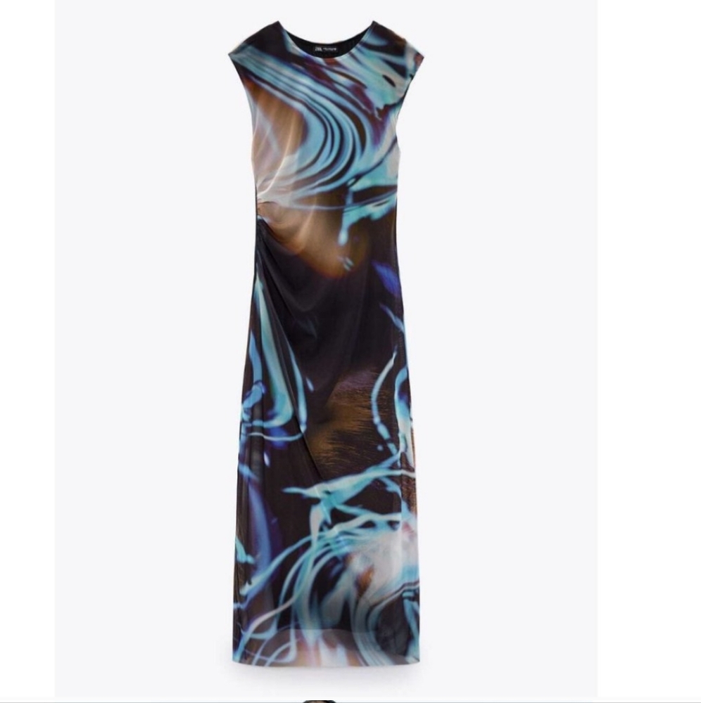 Zara Blue and Black Sheath Maxi Dress